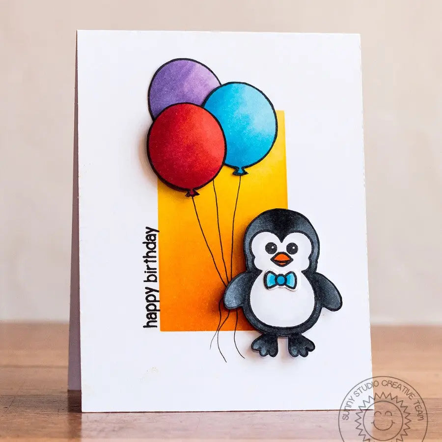 Sunny Studio Stamps Birthday Smiles Penguin & Balloons Card