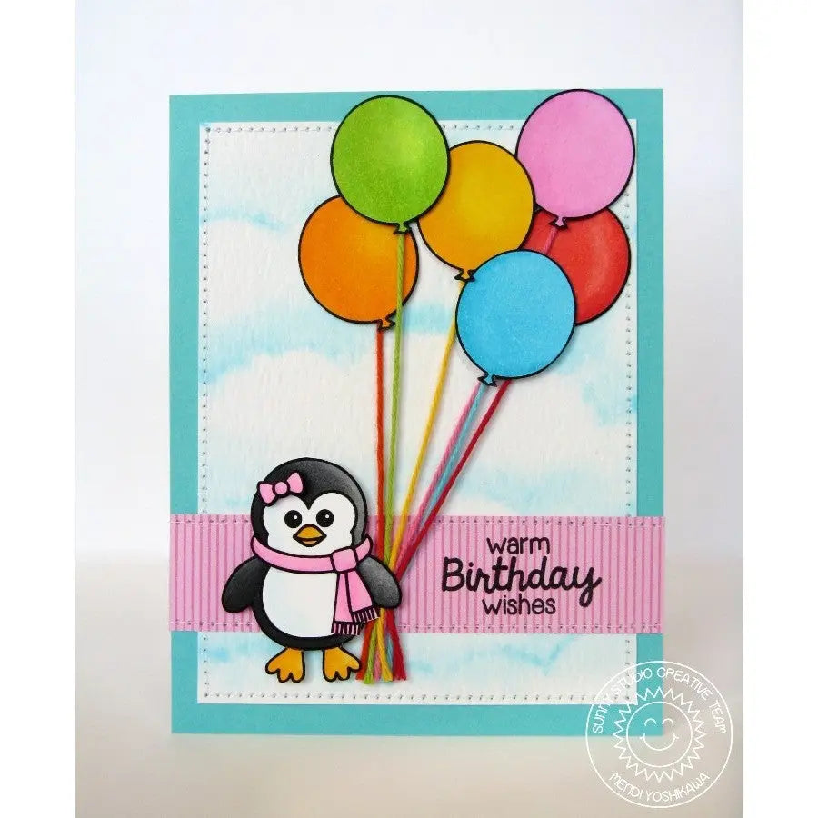 Sunny Studio Stamps Birthday Smiles Penguin with Balloons Card