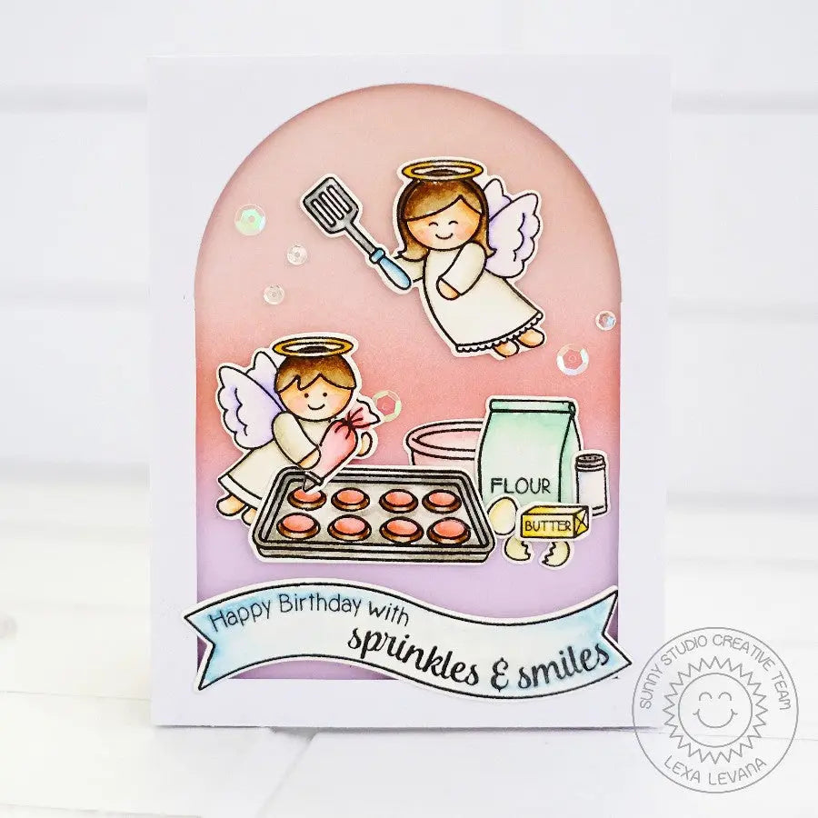 Sunny Studio Stamps Blissful Baking Sprinkles of Fun Angels & Cookies Card