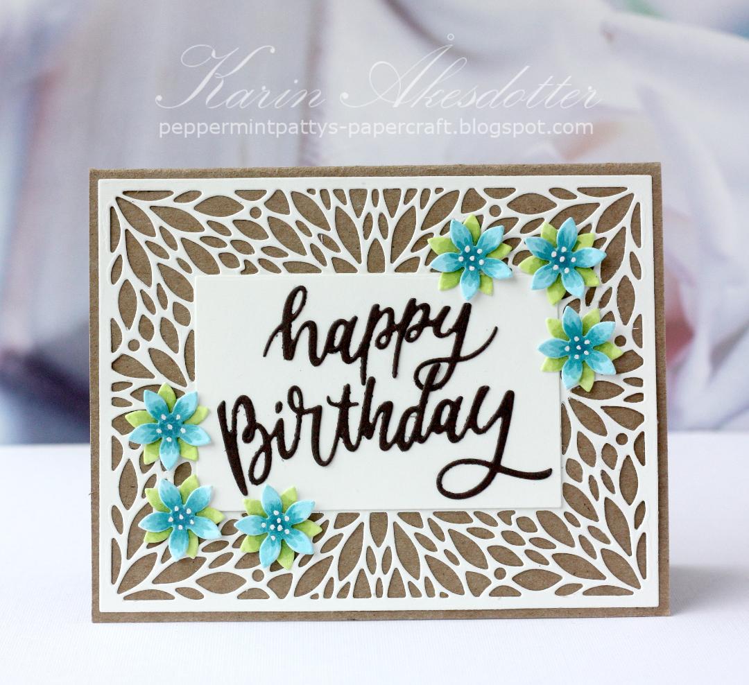 Sunny Studio Stamps White & Kraft Happy Birthday Flower Floral Card Handmade Card (using Blooming Frame Petal Background Backdrop Mat Metal Cutting Dies)