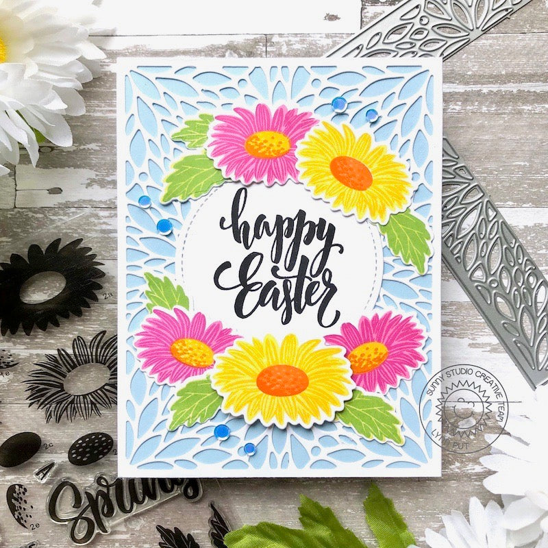 Sunny Studio Stamps Happy Easter Daisy Spring Handmade Card (using A2 Blooming Frame Background Backdrop Cutting Dies)