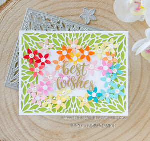 Sunny Studio Stamps Best Wishes Floral Handmade Card (using Blooming Frame Petal Background Metal Cutting Dies)