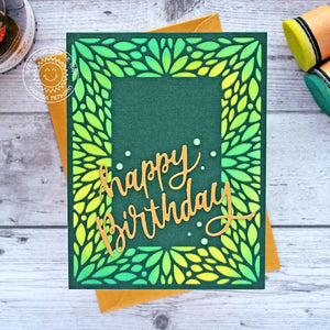 Sunny Studio Stamps Green & Yellow Happy Birthday Card Handmade Card (using Blooming Frame Petal Background Backdrop Mat Metal Cutting Dies)