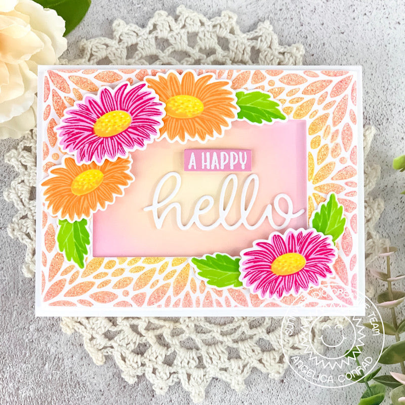 Sunny Studio Stamps Layered Gerbera Daisy A Happy Hello Handmade Spring Card (using Cheerful Daisies 4x6 Clear Stamps) 