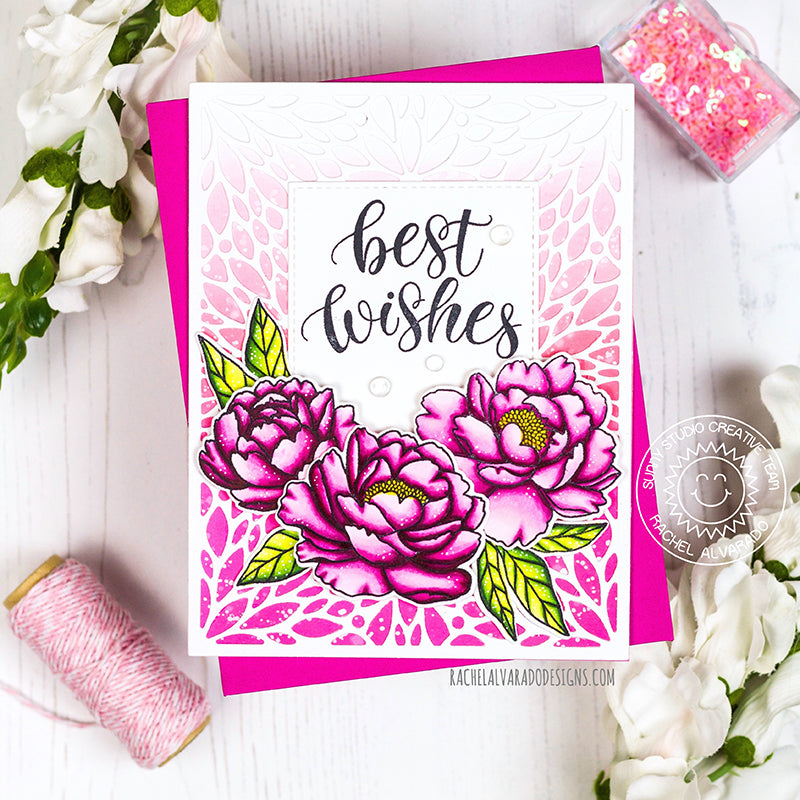 Sunny Studio Stamps Pink Peonies Best Wishes Wedding Handmade Card by Rachel