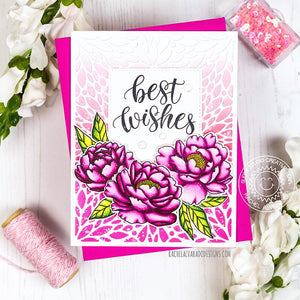 Sunny Studio Stamps Best Wishes Peonies Wedding Card (using Blooming Frame Petal Background Backdrop Cover Plate Cutting Die)