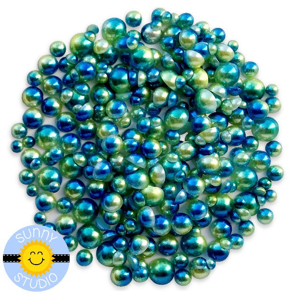 Sunny Studio Stamps Blue & Green Ombre 2-Tone Loose Flat Back Half Pearls Embellishments- 3mm, 4mm, 5mm & 6mm