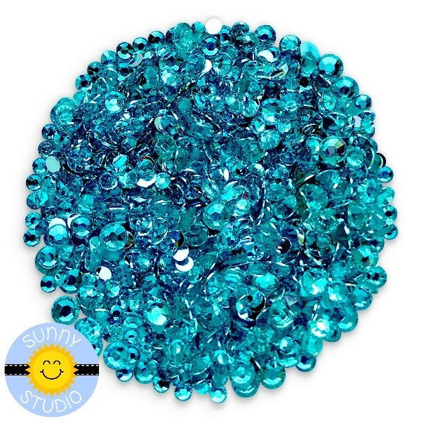 Sunny Studio Stamps Transparent Blue Topaz Teal Turquoise Faux Jewels Rhinestones Crystals Gems- 3mm, 4mm & 5mm