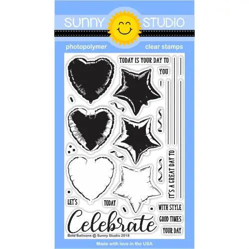 Sunny Studio Stamps Bold Balloon Heart & Star Layering 4x6 Clear Photopolymer Stamp Set