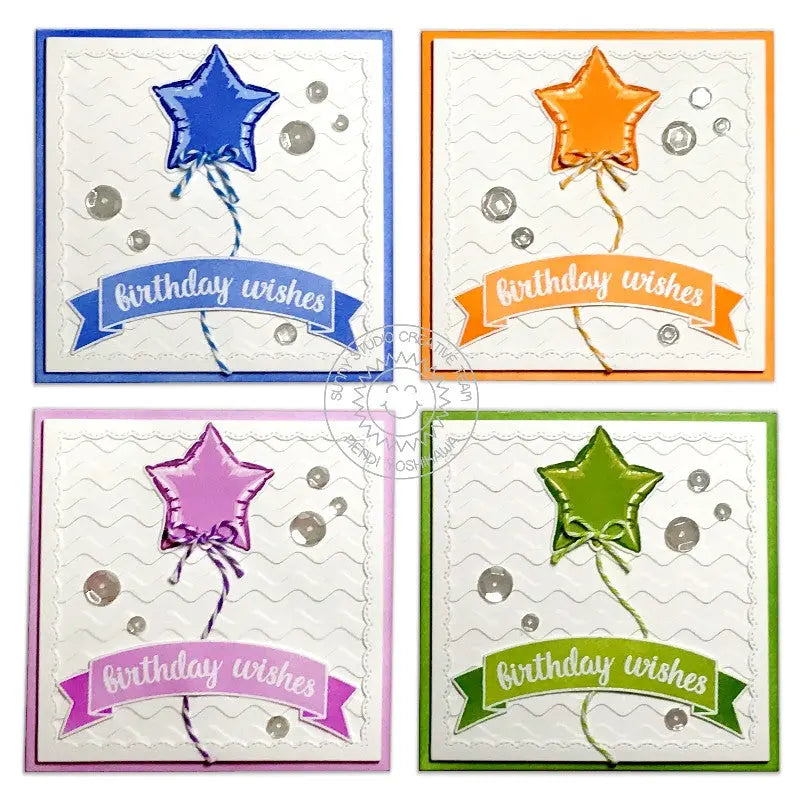 Sunny Studio Stamps Fancy Frames Square Star Balloon Birthday Card Set