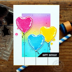 Sunny Studio Rainbow Heart Mylar Balloons CAS Clean & Simple Birthday Card (using Bold Balloons 4x6 Clear Layering Stamps)