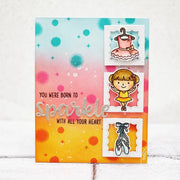 Sunny Studio Stamps Rainbow Ballet Themed Card using Sparkle Word Die