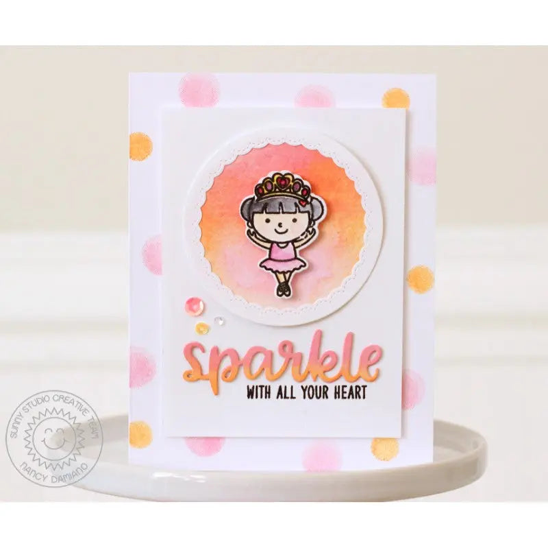 Sunny Studio Stamps Card Tiny Dancers Ballet Card using Fancy Frames Circle Dies