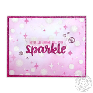 Sunny Studio Stamps: Born To Sparkle Never Let Anyone Dull Your Sparkle Pink Glitter Card by Mendi Yoshikawa