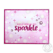 Sunny Studio Stamps: Born To Sparkle Word Die Pink Glittery Card by Mendi Yoshikawa