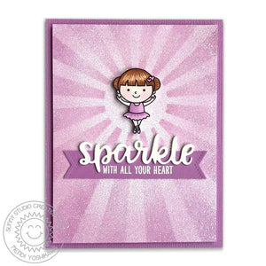 Sunny Studio Stamps Tiny Dancers Sparkle With All Your Heart Sunburst Ballerina Card