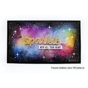 Galaxy Background Watercolor Card by Francine Vuillème using Sunny Studio Sparkle Word Die