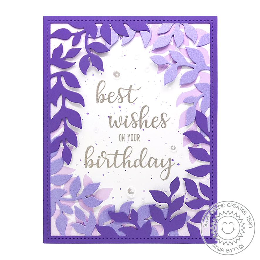 Sunny Studio Stamps Lavender Leaves and Vines Border Birthday Card (using Botanical Backdrop Dies)