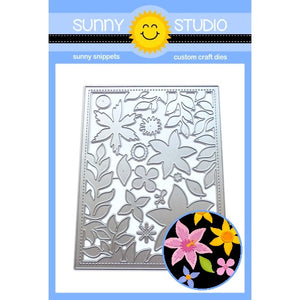 Sunny Studio Stamps Botanical Backdrop Stitched Leafy Frame Metal Low Profile Cutting Die with layering flowers
