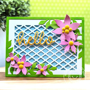 Sunny Studio Stamps Floral with Leaf Frame Lattice Hello Card (using Botanical Backdrop Metal Cutting Die)