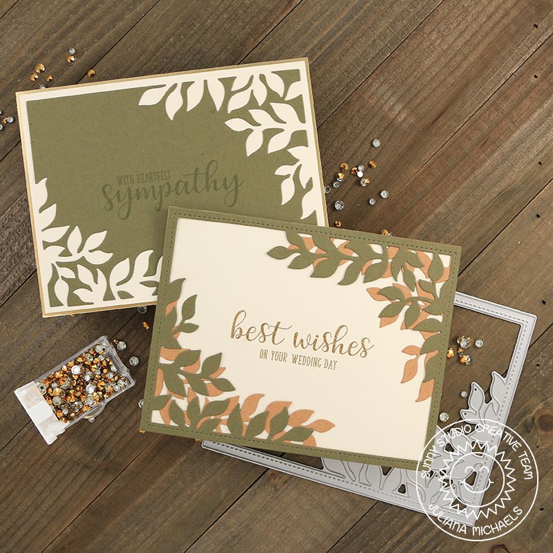 Sunny Studio Leafy Wedding & Sympathy Card by Juliana Michaels (using Everyday Greetings stamps)