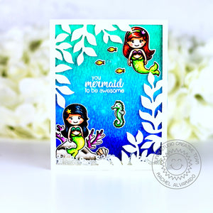 Sunny studio Stamps Botanical Backdrop Mermaid Under The Sea Card by Rachel