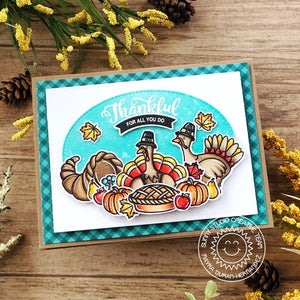 Sunny Studio Stamps Thankful For All You Do Thanksgiving Turkey Handmade Fall Harvest Themed Card (using Gingham Jewel Tones Double Sided 6x6 Patterned Paper Pack Pad)