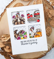 Sunny Studio Fall Thanksgiving Turkey & Cornucopia Card with Stitched Cutouts using Window Quad Square Metal Cutting Dies