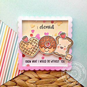 Sunny Studio Stamps Punny Waffle, Donut & Toast Heart Shaker Card Card using Basic Mini Shape 3 Exclusive Metal Cutting Dies