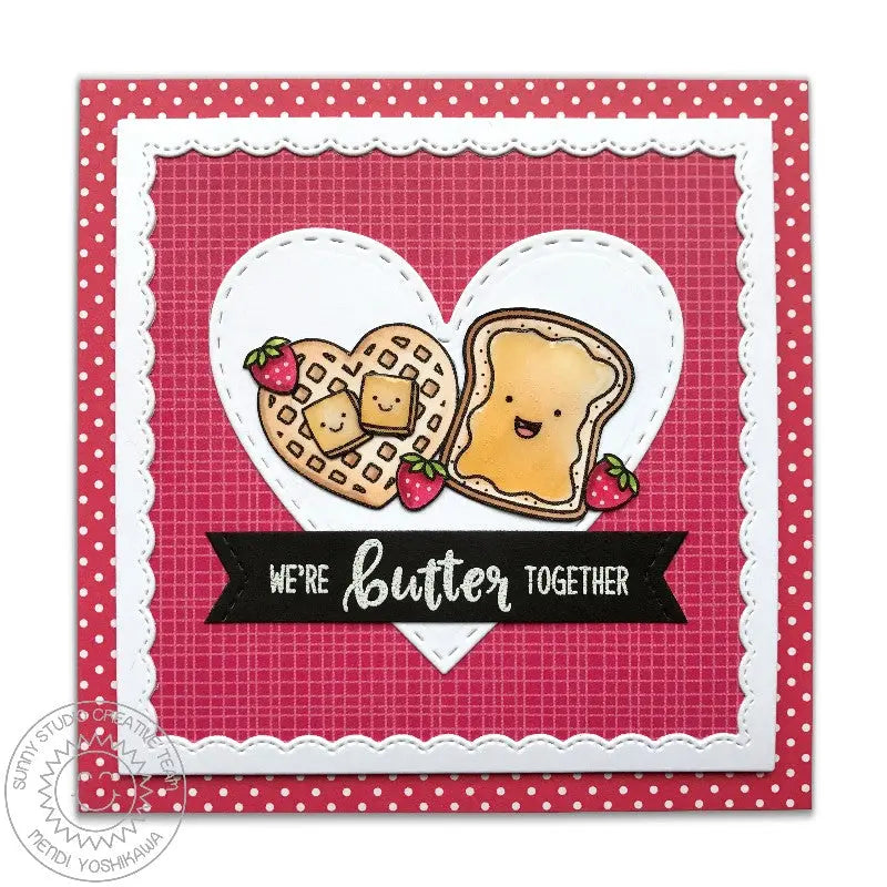 Sunny Studio Stamps Fancy Frames Scalloped Square Toast & Heart Waffle Valentine's Day Card