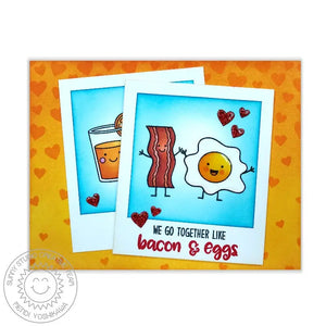 Sunny Studio Stamps Cascading Hearts Background Bacon & Eggs Card by Mendi Yoshikawa