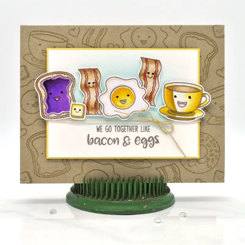 Sunny Studio Stamps Breakfast Puns Bacon & Eggs Kraft Card by Debbie Olson