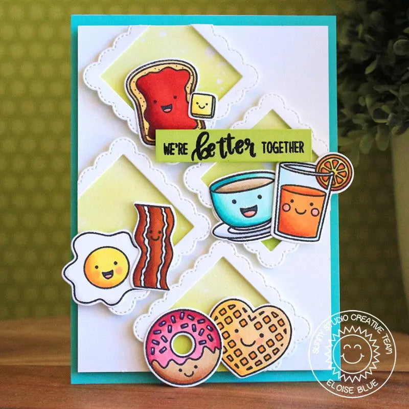 Sunny Studio Stamps Fancy Frames Squares Breakfast Puns Diagonal Grid Card by Eloise Blue