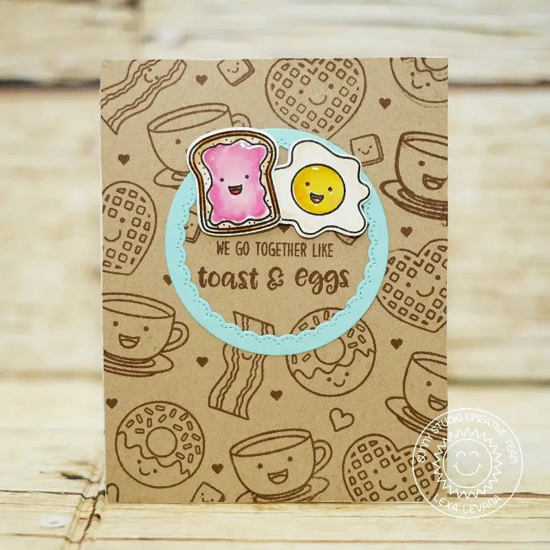 Sunny Studio Stamps Breakfast Puns Toast & Eggs Card using Fancy Frames Circle Dies