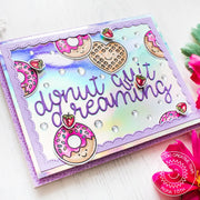 Sunny Studio Stamps Breakfast Puns Donut Quit Dreaming Lavender Iridescent Waffles & Donuts Card