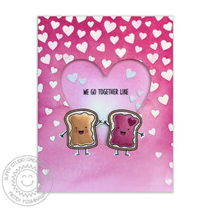Sunny Studio Stamps Cascading Hearts We Go Together Like PB&J Card by Mendi Yoshikawa