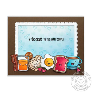 Sunny Studio Stamps Breakfast Puns A Toast To The Happy Couple Card by Mendi Yoshikawa