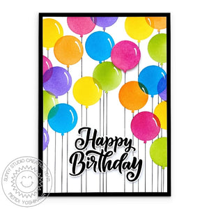 Sunny Studio Stamps CAS Colorful Rainbow Balloons Birthday 5x7 Card (using Bright Balloons Metal Cutting Dies as a Stencil)