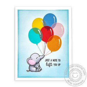 Sunny Studio Just A Note To Lift You Up Elephant with Rainbow Balloon Bouquet Card using Bright Balloons Metal Cutting Dies