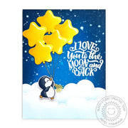 Sunny Studio Love You To the Moon & Back Yellow Star Balloons with Night Sky & Clouds Card (using Lovey Dovey 4x6 Clear Stamps)