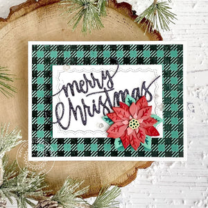 Sunny Studio Stamps Poinsettia Handmade Holiday Christmas Card by (using Buffalo Plaid 6x6 Embossing Folder)
