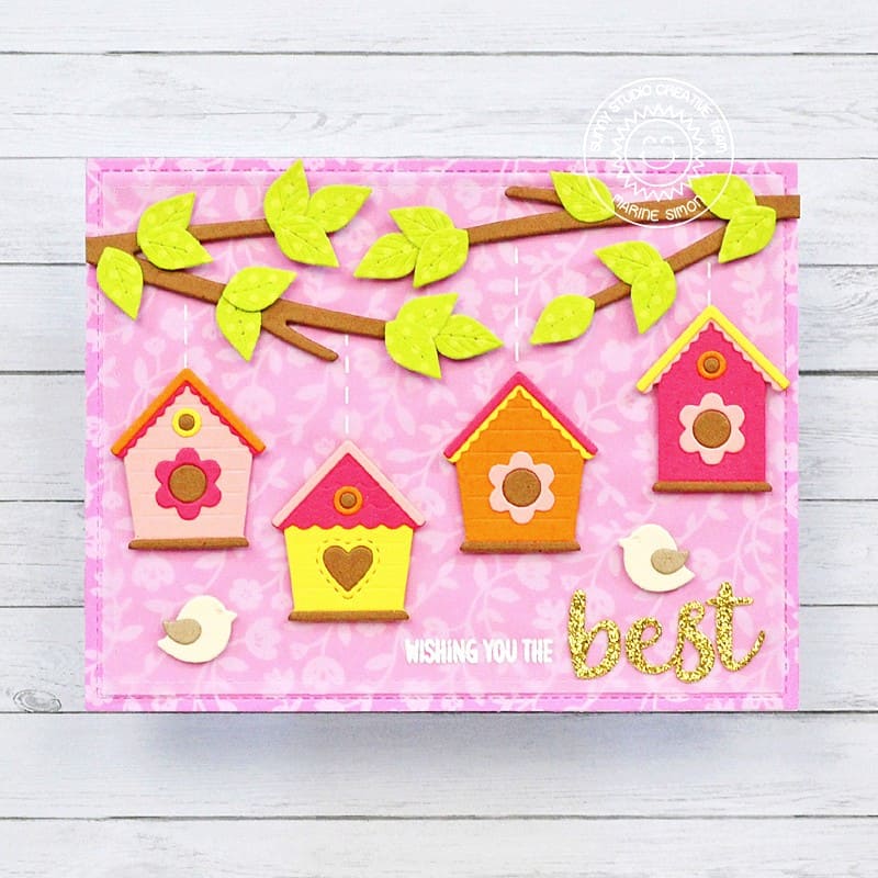 Sunny Studio Stamps Birds with Bird Houses and Tree Branch Encouragement Card (using Build-a-Birdhouse Metal Cutting Dies)