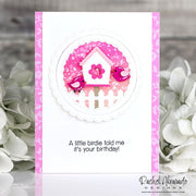 Sunny Studio Stamps Pink CAS Bird House & Picket Fence Scalloped Birthday Cards (using Build-A-Birdhouse Metal Cutting Dies)
