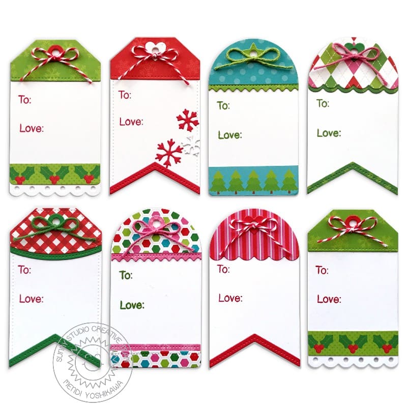 Sunny Studio Stamps Christmas Gift Tags Set (using Holiday Cheer 6x6 Patterned Paper Pad Pack)