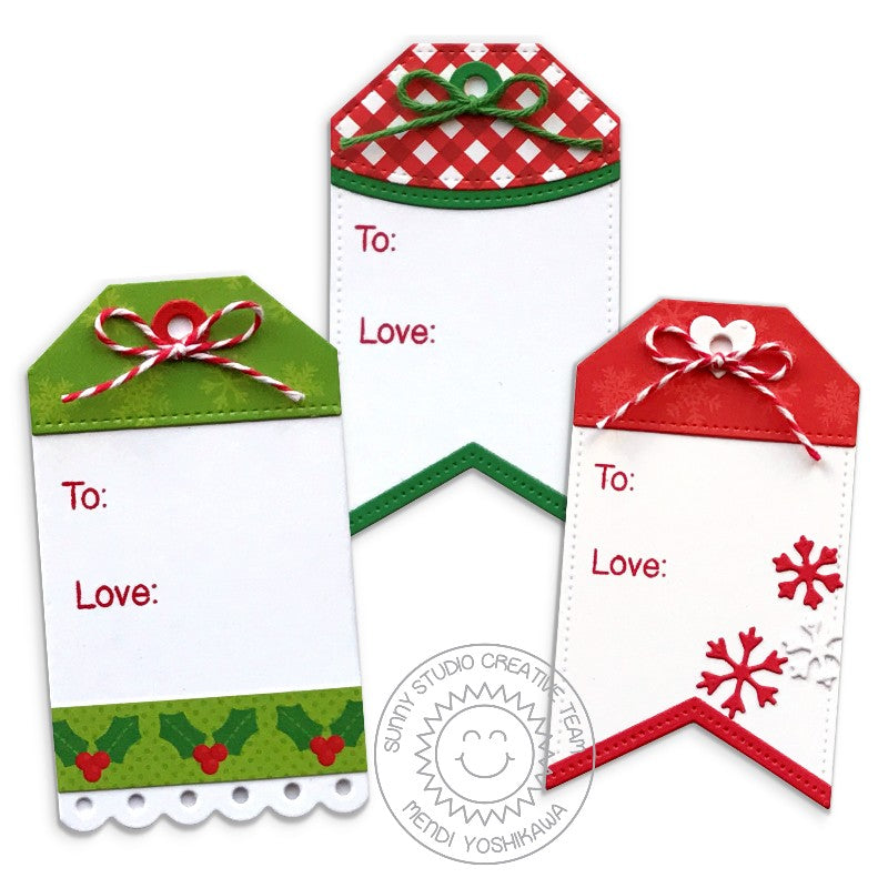 Sunny Studio Stamps Build-A-Tag #2 Holly & Snowflakes Christmas Gift Tag Set