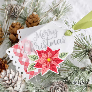 Sunny Studio Stamps Petite Poinsettia Red Gingham Scalloped Christmas Holiday Gift Tag by Leanne West