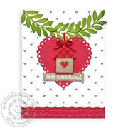 Sunny Studio Stamps Red Birdhouse Scalloped Valentine's Day Card (using Ribbon & Lace Border Stitched Slimline Cutting Dies)