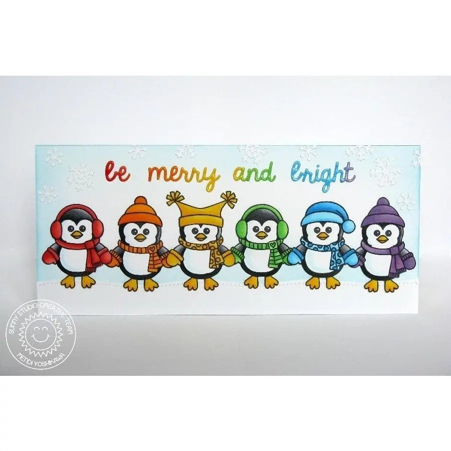 Sunny Studio Stamps Bundled Up Rainbow Penguin Card