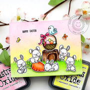 Sunny Studio Bunny Rabbits with Easter Basket, Butterflies & Bird Spring Card (by Bunnyville 4x6 Clear Stamps)