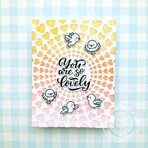 Sunny Studio You are so Lovely Birds Pastel Bursting Hearts Handmade Card (using Little Birdie 4x6 Clear Stamps)